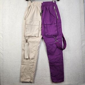 Sernes Mens Size XL Purple/Beige Bronx Elastic Waist Pull On Cargo Jogger Pants